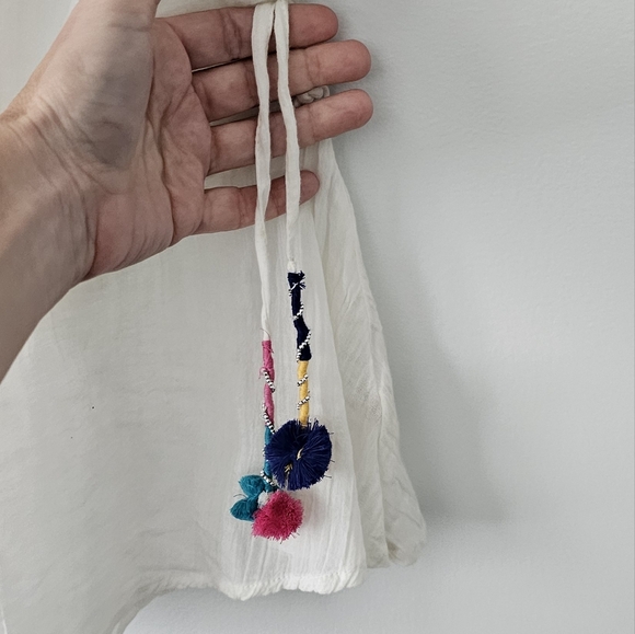 Impeccable Pig Embroidered Top with Pom Pom Side Waist Ties - Picture 7 of 14